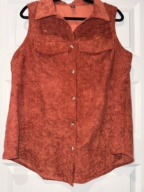 SHEIN Rust-Red Sleeveless Button-Down Shirt